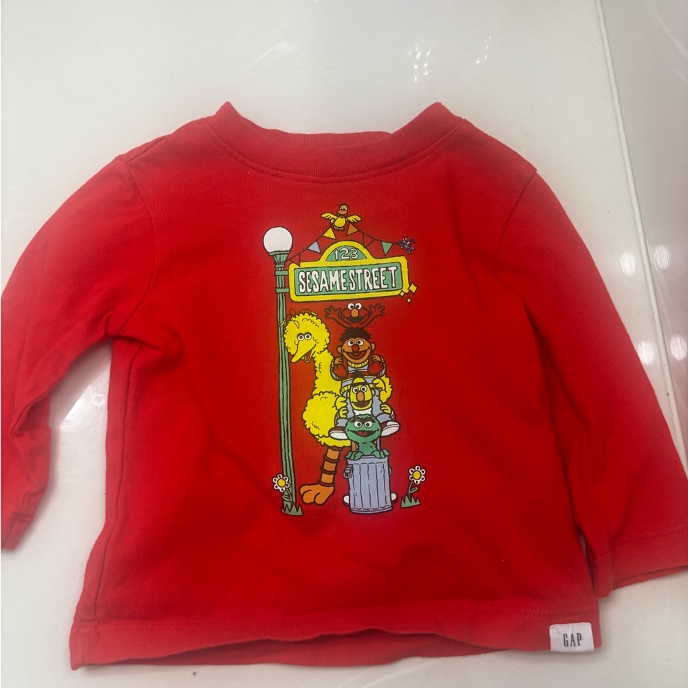 GAP Red Long Sleeve Tee with Sesame Street Design